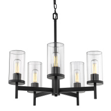 Golden 7011-5 BLK-CLR - Golden Lighting Winslett 5-light Chandelier in Matte Black